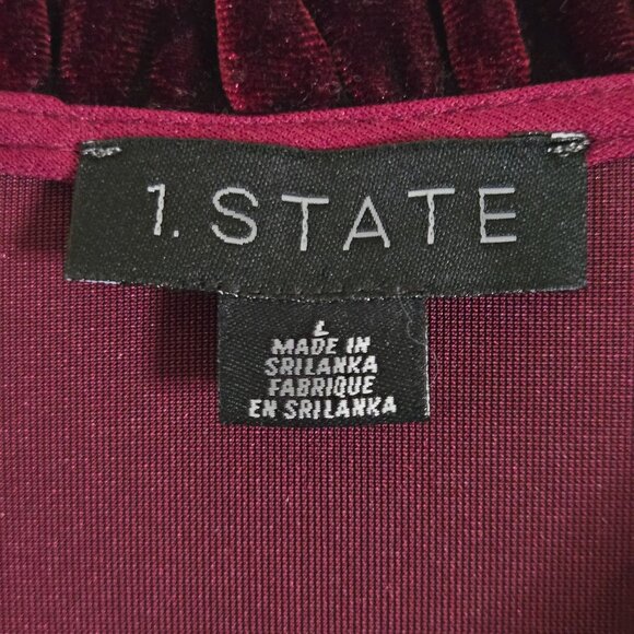 1. State Burgundy Velvet Ruffled Balloon Sleeve Tiered Dress Holiday Size L - Picture 7 of 8